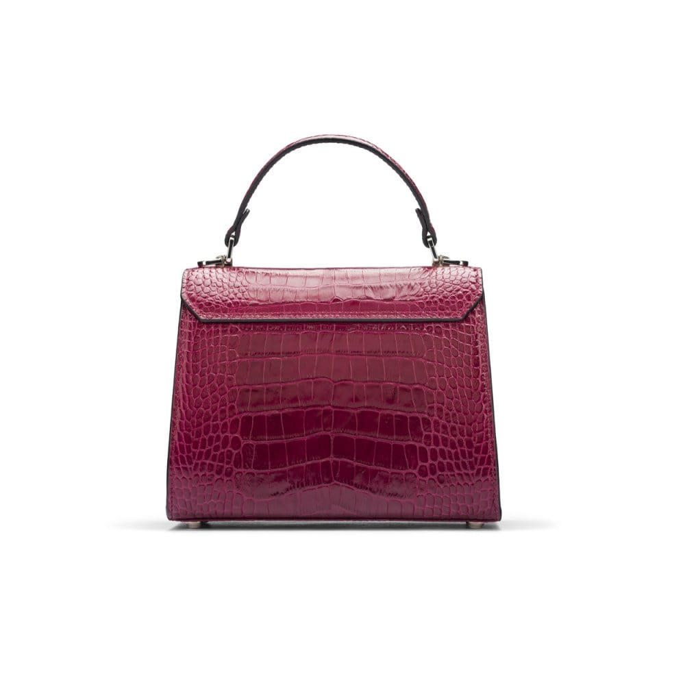 Mini Burnett small top handle bag, pink croc, back view