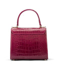 Mini leather Morgan Bag, top handle bag, pink croc, back view