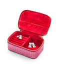 Rectangular zip around jewellery case, pink croc, open