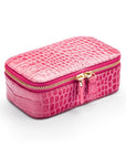 Rectangular zip around jewellery case, pink croc, front