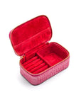 Rectangular zip around jewellery case, pink croc, inside