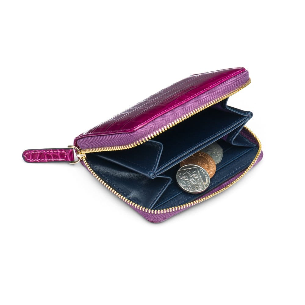 Pink Croc SmalSmall leather zip around accordion coin purse, pink croc, interior