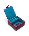 Compact leather jewellery box, pink croc, inside