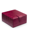 Compact leather jewellery box, pink croc, front