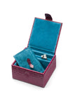 Compact leather jewellery box, pink croc, open