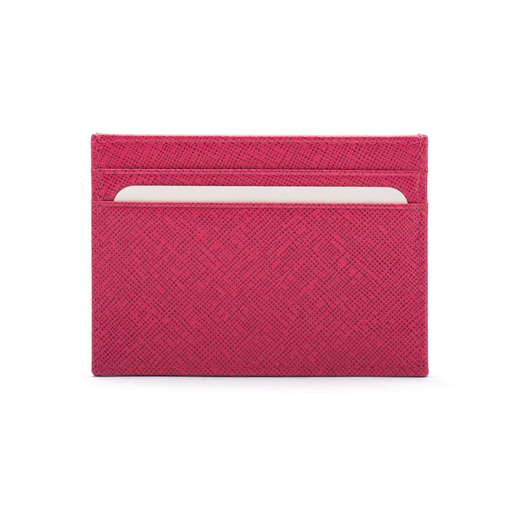 Flat leather credit card wallet 4 CC, pink, front