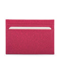 Flat leather credit card wallet 4 CC, pink, front