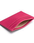 Flat leather credit card wallet 4 CC, pink, imside