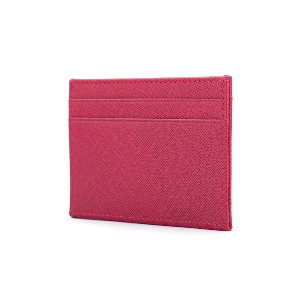Flat leather credit card wallet 4 CC, pink, side