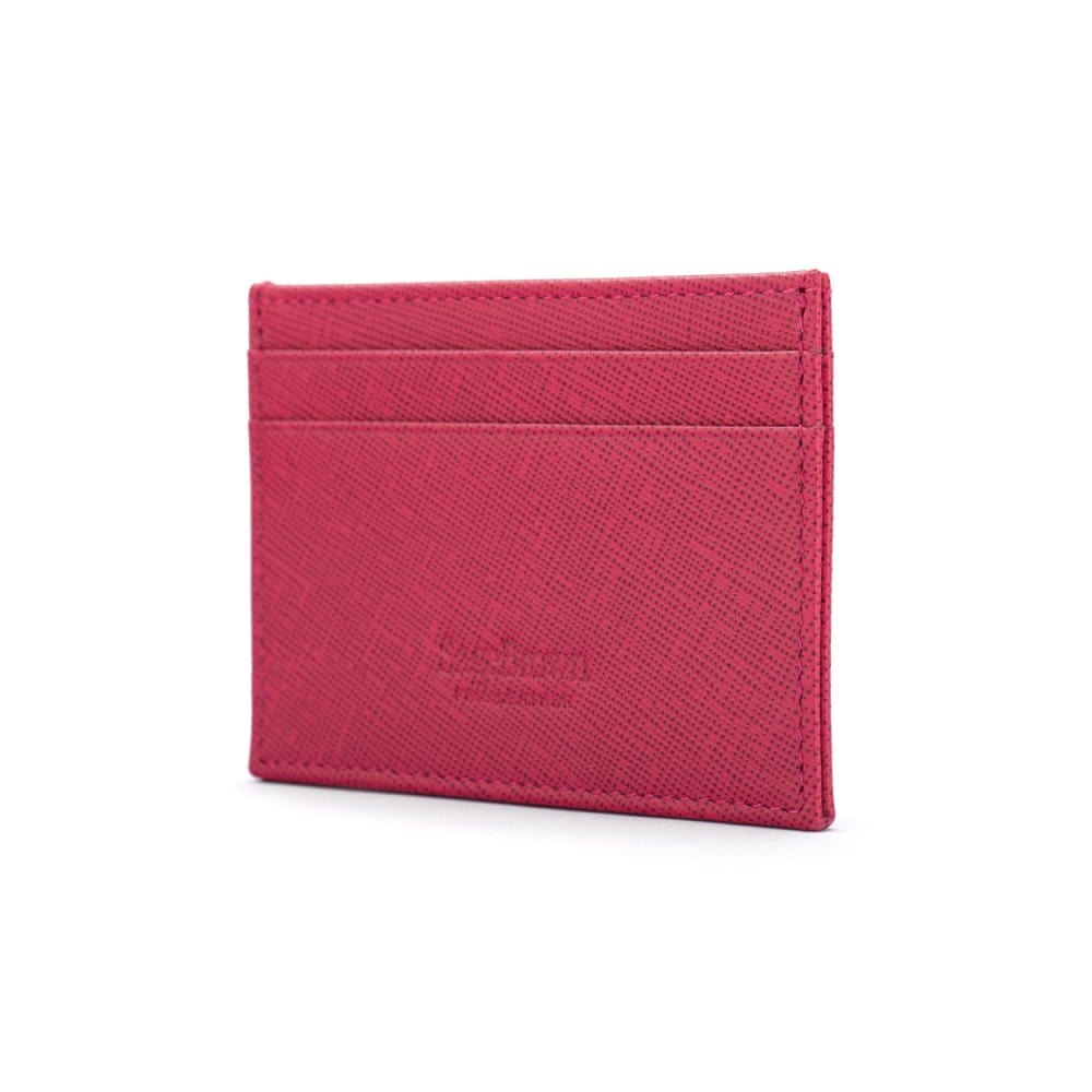 Flat leather credit card wallet 4 CC, pink, back