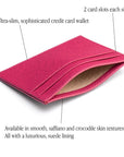 Flat leather credit card wallet 4 CC, pink, features