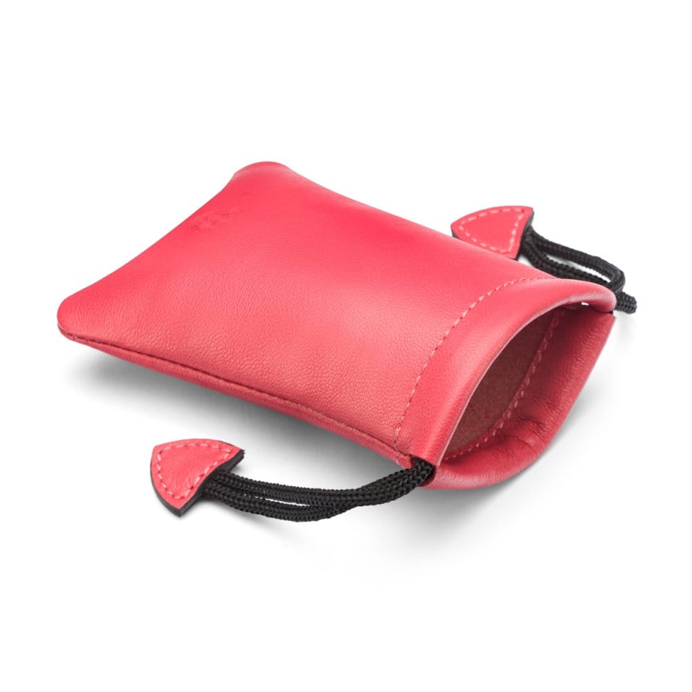 Pink  Leather Drawstring Coin Pouch