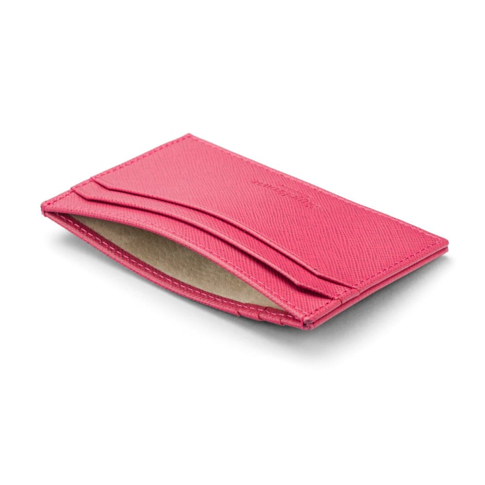 Flat Leather Card Case, Pink, Flat Card Holders