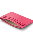 Flat leather credit card holder with middle pocket, 5 CC slots, pink saffiano, inside