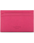 Flat leather credit card holder with middle pocket, 5 CC slots, pink saffiano, back