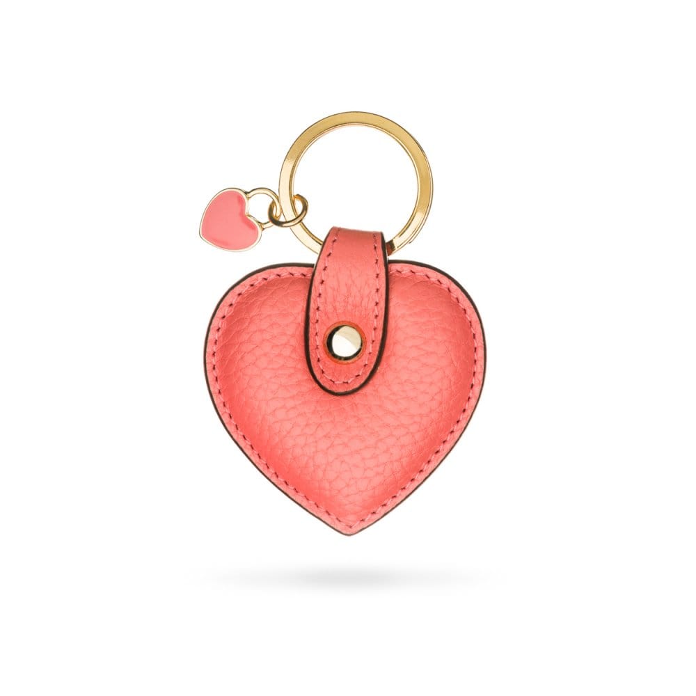 Leather heart shaped key ring, pink, front