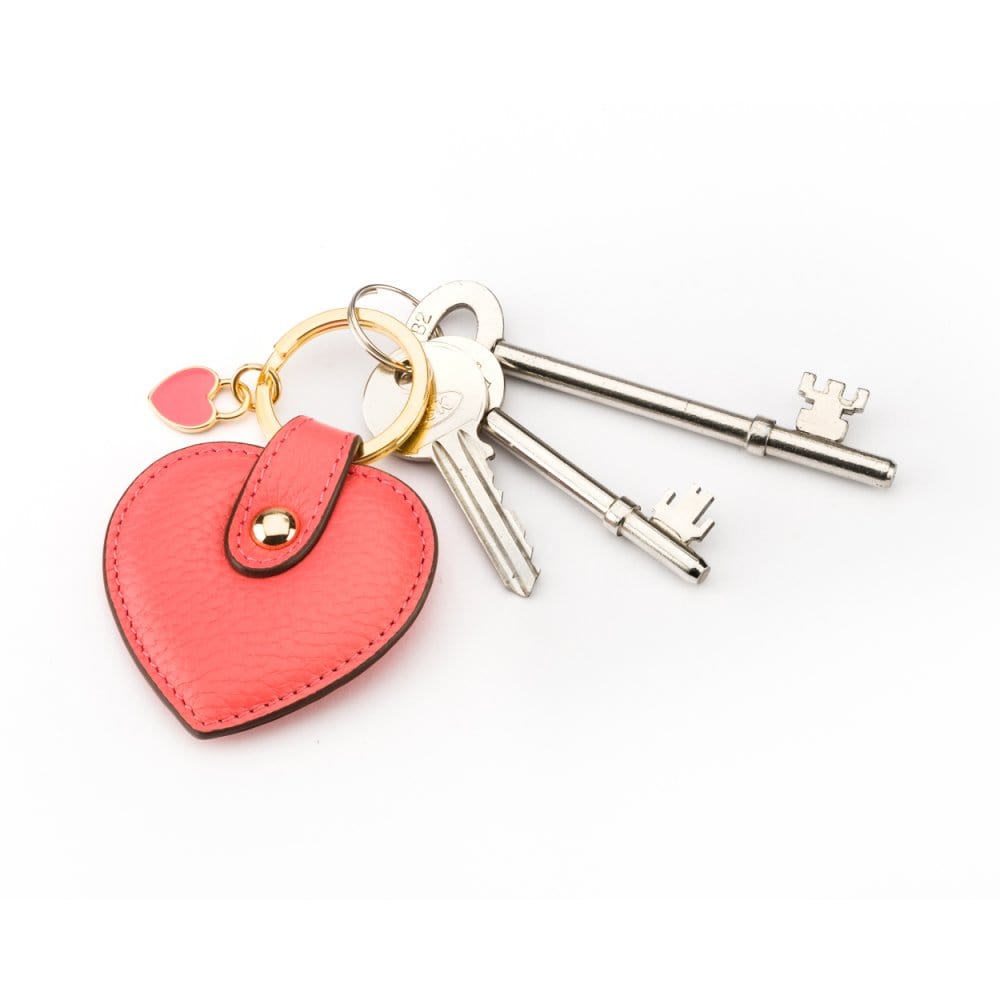 Leather heart shaped key ring, pink