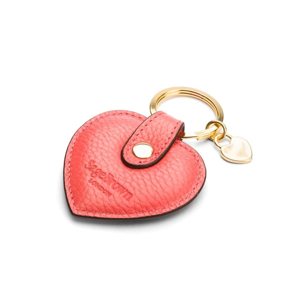 Leather heart shaped key ring, pink, back
