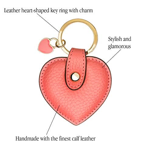 Leather heart shaped key ring, pink, features