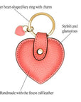 Leather heart shaped key ring, pink, features