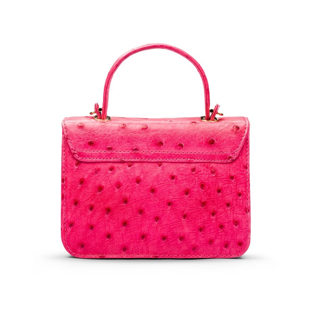 Ostrich leather Betty bag with top handle, pink ostrich, back