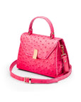 Ostrich leather top handle bag, pink, side