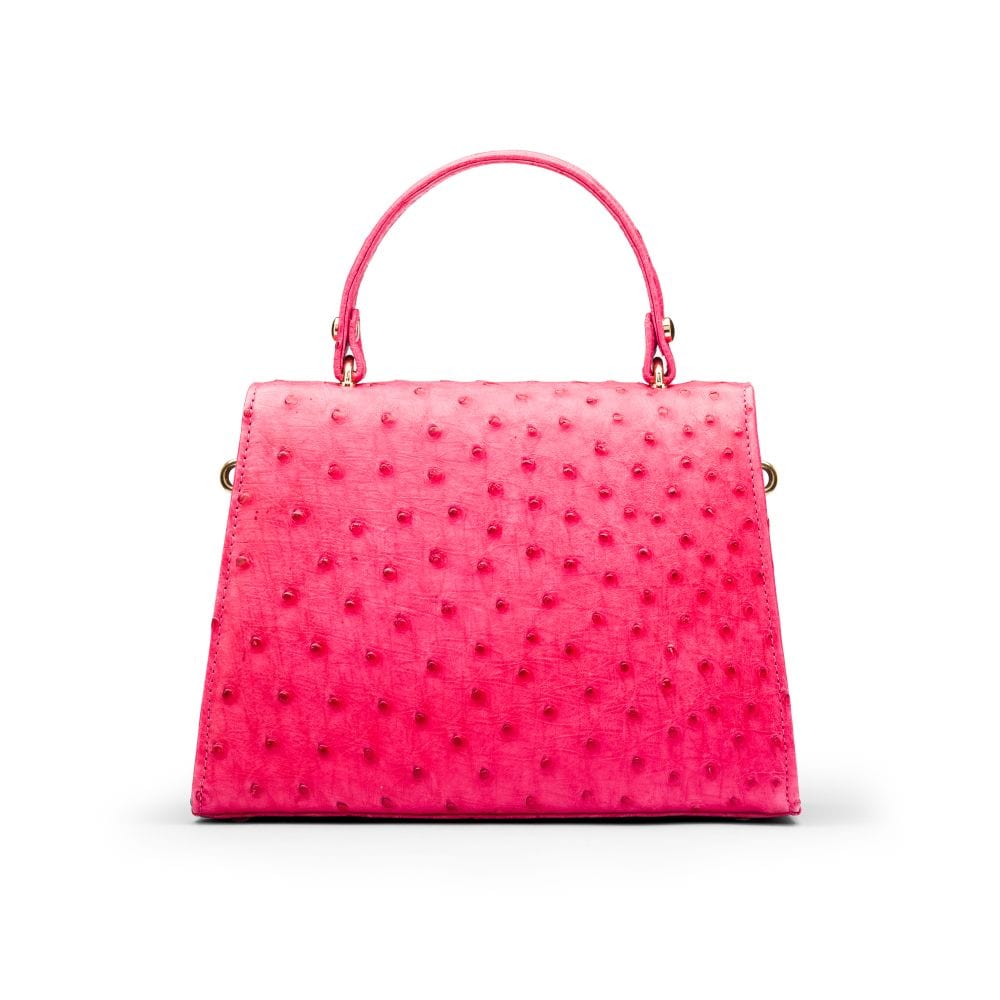 Ostrich leather top handle bag, pink, back