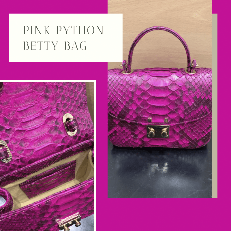 Small real python top handle bag, pink