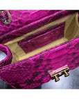 Small real python top handle bag, pink, inside