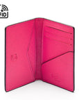 RFID bifold credit card holder, pink saffiano, inside view