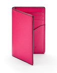 RFID bifold credit card holder, pink saffiano, front view