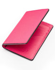 RFID bifold credit card holder, pink saffiano, open view