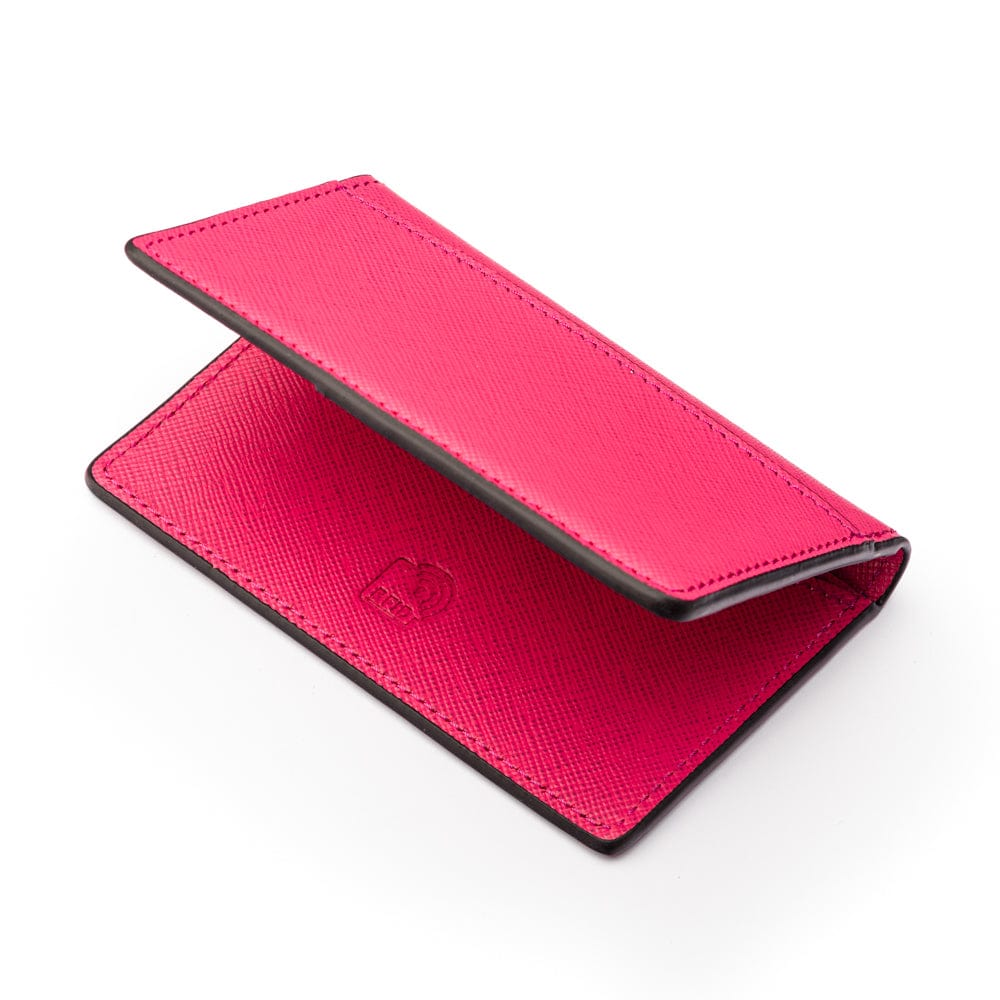 RFID bifold credit card holder, pink saffiano, RFID view