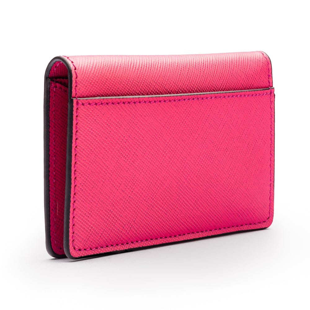 RFID bifold credit card holder, pink saffiano, back view
