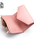 RFID blocking leather envelope purse, pink, open view