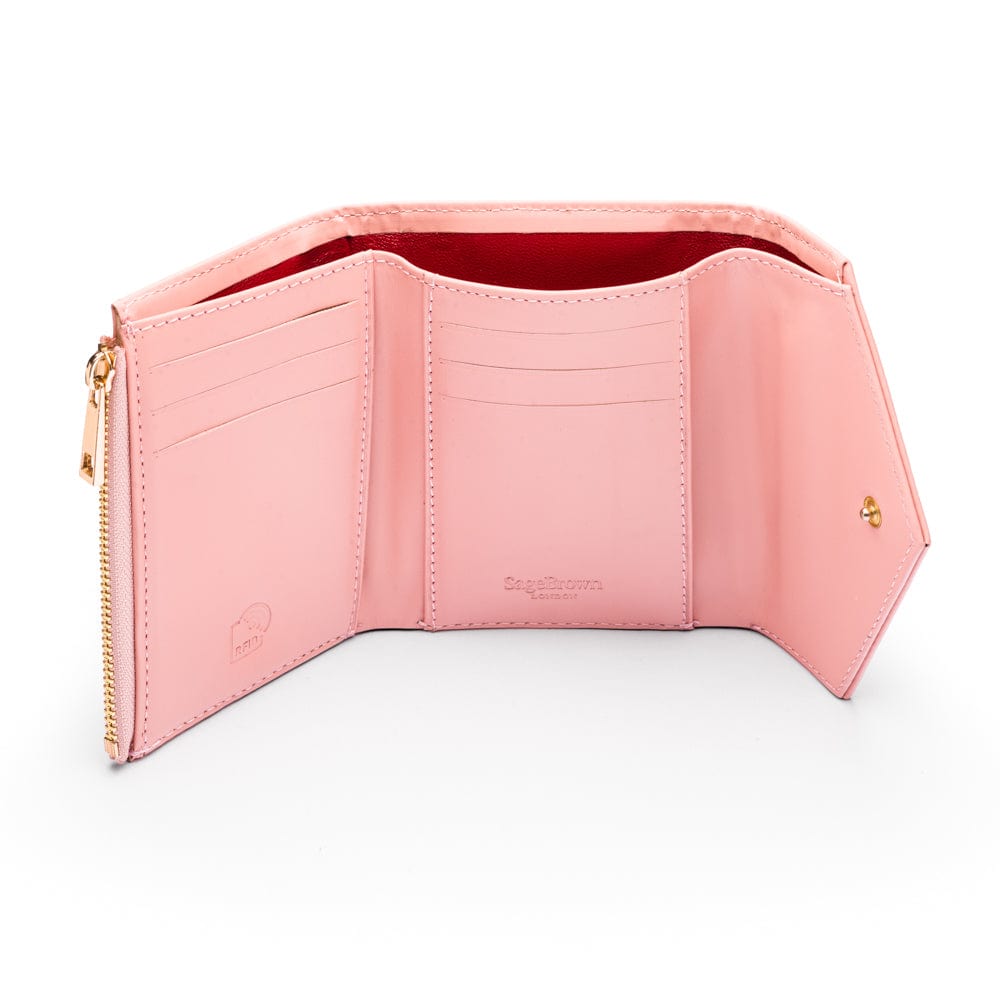 RFID blocking leather envelope purse, pink, inside