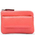 Small leather zip coin purse, pink, front