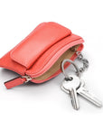 Small leather zip coin purse, pink, with key chain