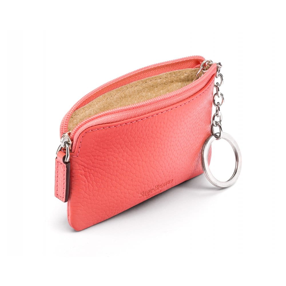 Small leather zip coin purse, pink, back