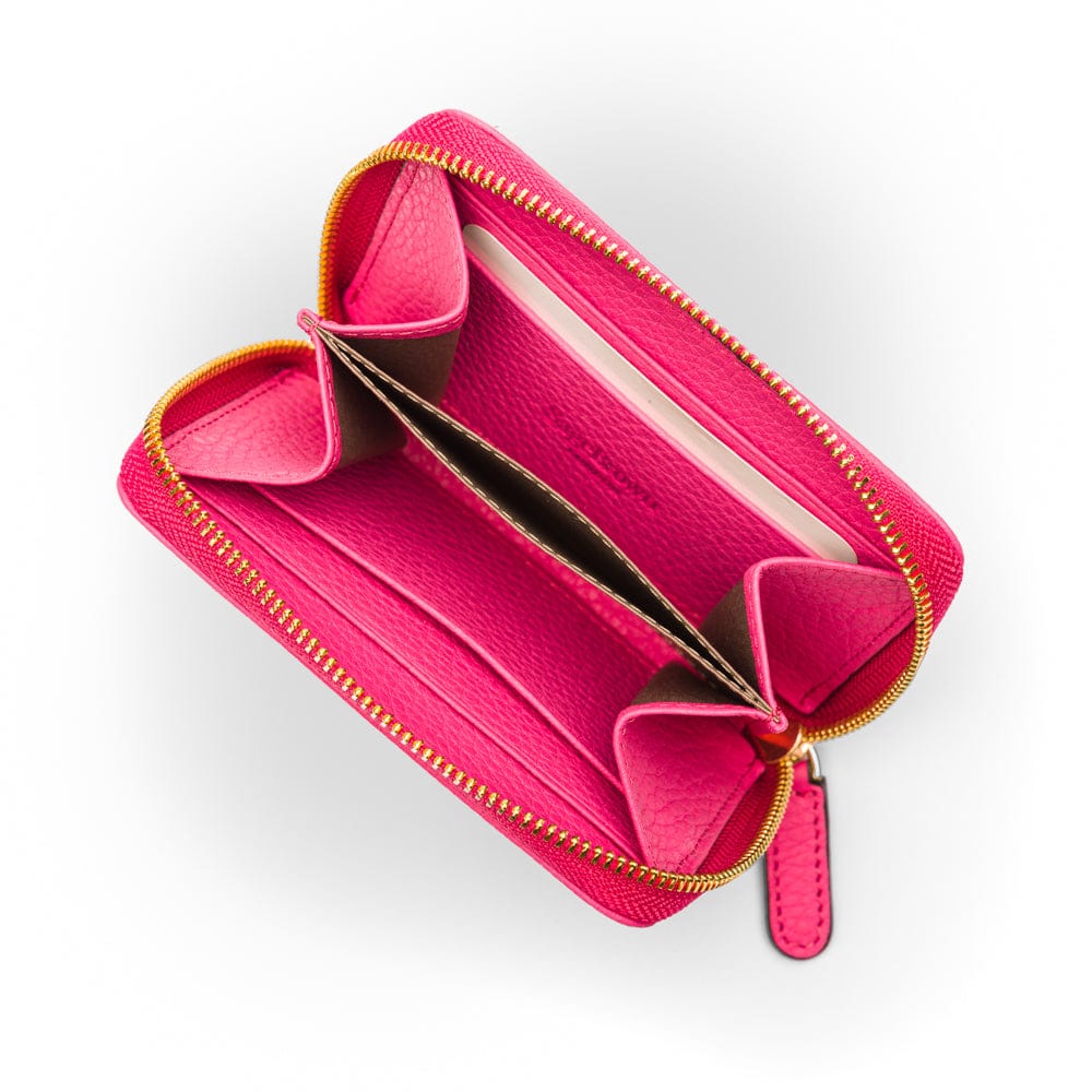 Small leather zip around purse, pink, inside view