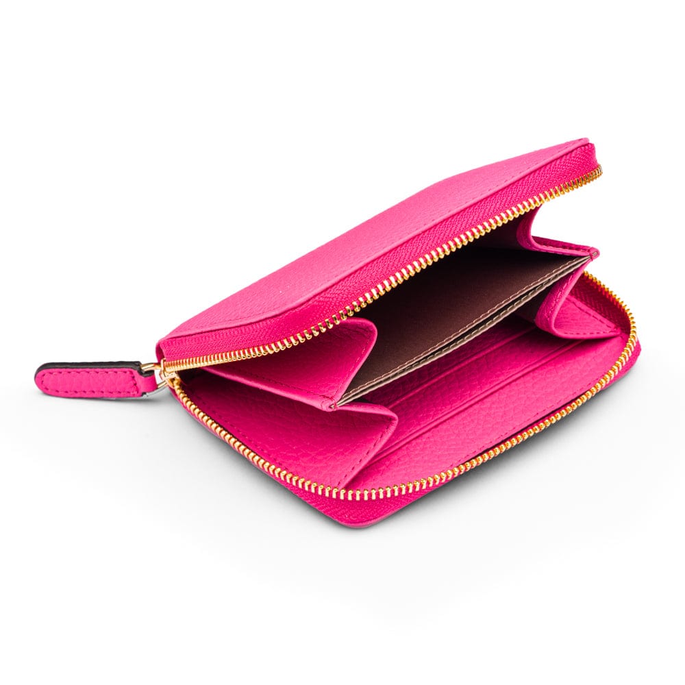 Small leather zip around purse, pink, open