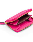 Small leather zip around purse, pink, open