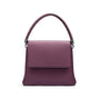 Leather handbag with flap over lid, purple, front view