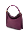 Slouchy leather shoulder bag, purple, side