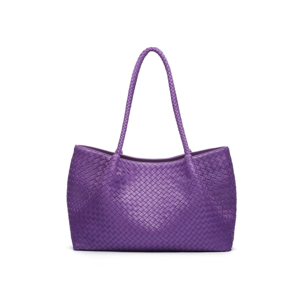 Woven leather slouchy bag, purple, front