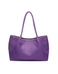 Woven leather slouchy bag, purple, front