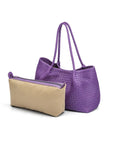 Woven leather slouchy bag, purple, with inner bag removed