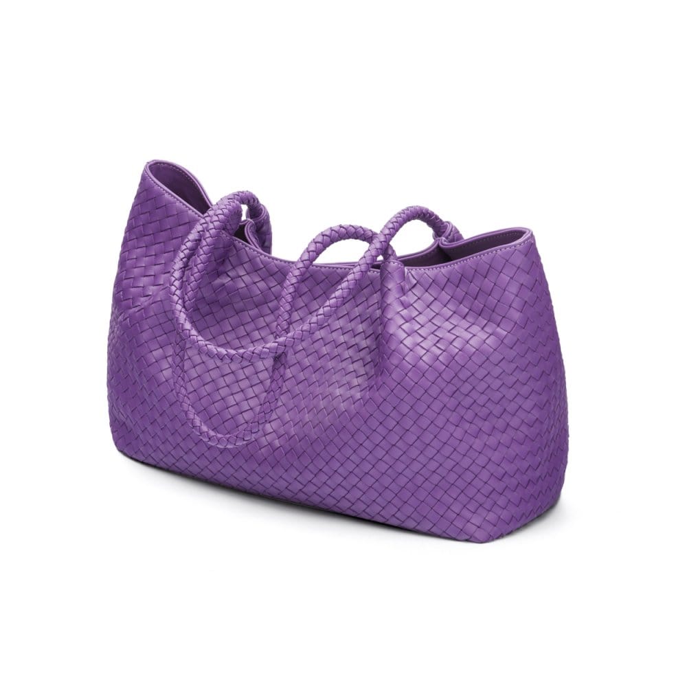 Woven leather slouchy bag, purple, side