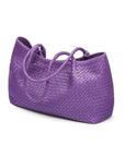 Woven leather slouchy bag, purple, side