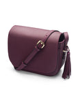 Leather saddle bag, purple, side